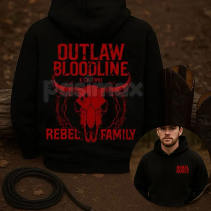 Rebel Family Outlaw Bloodline Hoodie – Red Skull Country Apparel Pullover, Southern & Edgy Streetwear, Unisex-Pasimax