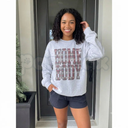 Red Plaid Homebody Cozy Sweatshirt | Rustic Winter Holiday Crewneck-Pasimax