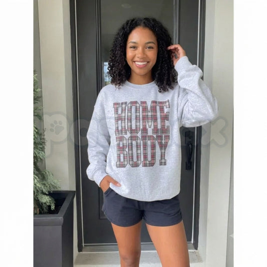 Red Plaid Homebody Cozy Sweatshirt | Rustic Winter Holiday Crewneck-Pasimax