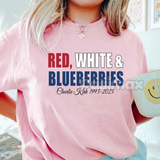 "Red White & Blueberries" Charlie Kirk T-Shirt - 1993-2025 Memorial Freedom Tee, TPUSA Apparel-Pasimax