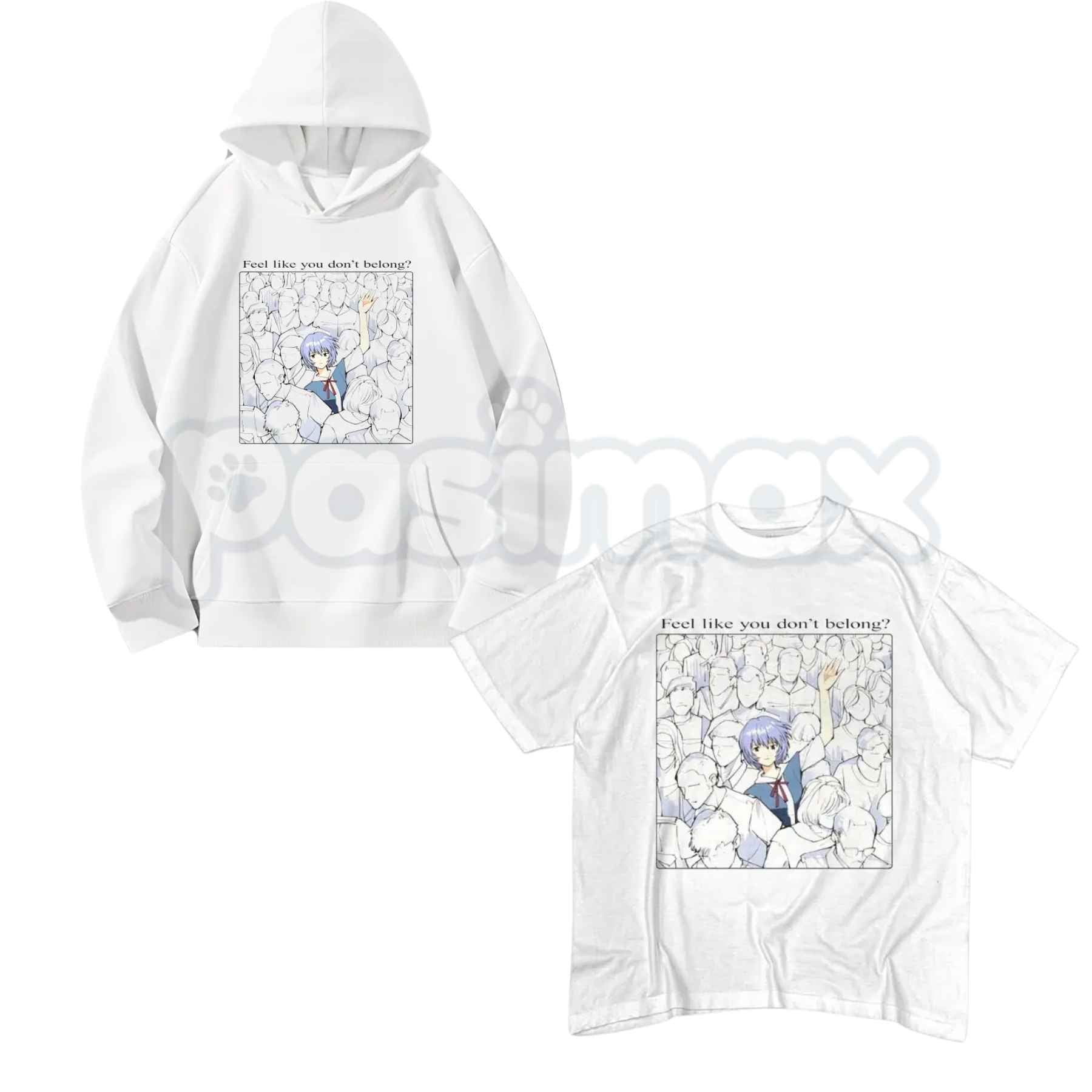 Rei Ayanami Shirt – Feel Like You Don’t Belong Anime Graphic Tee, Retro Evangelion Unisex Cotton Streetwear Shirt-Pasimax