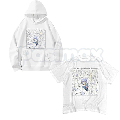 Rei Ayanami Shirt – Feel Like You Don’t Belong Anime Graphic Tee, Retro Evangelion Unisex Cotton Streetwear Shirt-Pasimax
