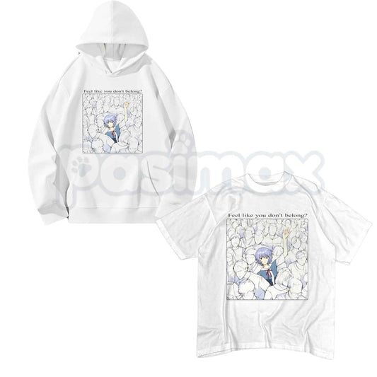 Rei Ayanami Shirt – Feel Like You Don’t Belong Anime Graphic Tee, Retro Evangelion Unisex Cotton Streetwear Shirt-Pasimax
