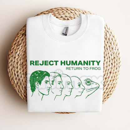 "Reject Humanity Return to Frog" Evolution T-Shirt - Funny Ironic Meme Graphic Tee, Absurdist Frog Lover Gift Shirt, Sarcastic Internet Culture Apparel-Pasimax