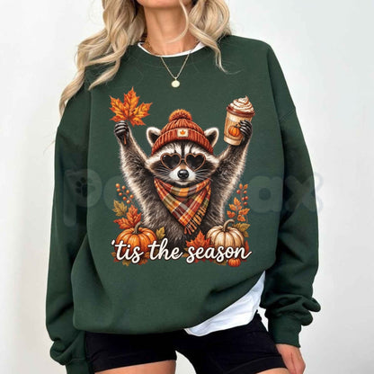 Retro Autumn Raccoon Sweatshirt | Funny Raccoon Pumpkin Graphic Crewneck-Pasimax