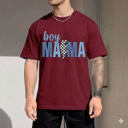 Retro "Boy Mama" Mother's Day 2026 T-Shirt – Trendy Checkered Graphic Tee, Premium 100% Cotton Women’s Fashion Top, Soft Lived-In Heavyweight Groovy Mama Shirt, Made in USA-Pasimax