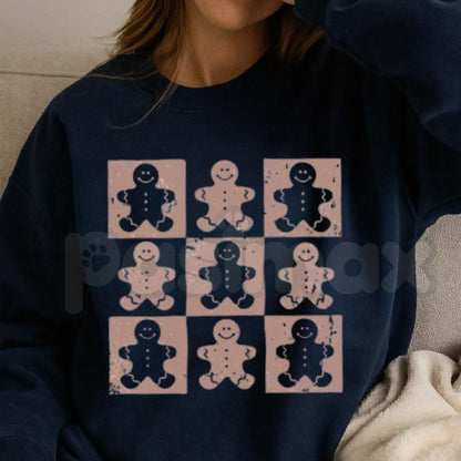 Retro Checkered Gingerbread Man Sweatshirt | Festive Holiday Pattern Crewneck-Pasimax