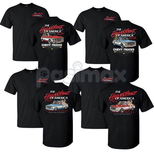 Retro Chevy Heartbeat of America Christmas T-Shirt - Vintage Holiday Automotive Tee, Iconic Chevy Slogan Xmas Gift, American Muscle Fan Apparel-Pasimax