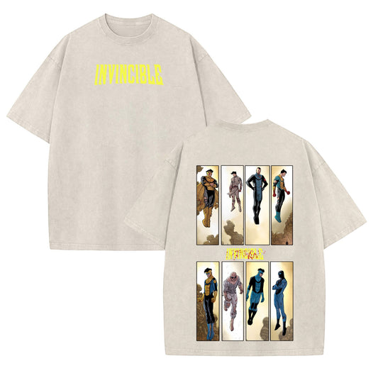 Retro Comic-Inspired T-Shirt – Vintage Washed Invincible Oversized Unisex Tee-Pasimax