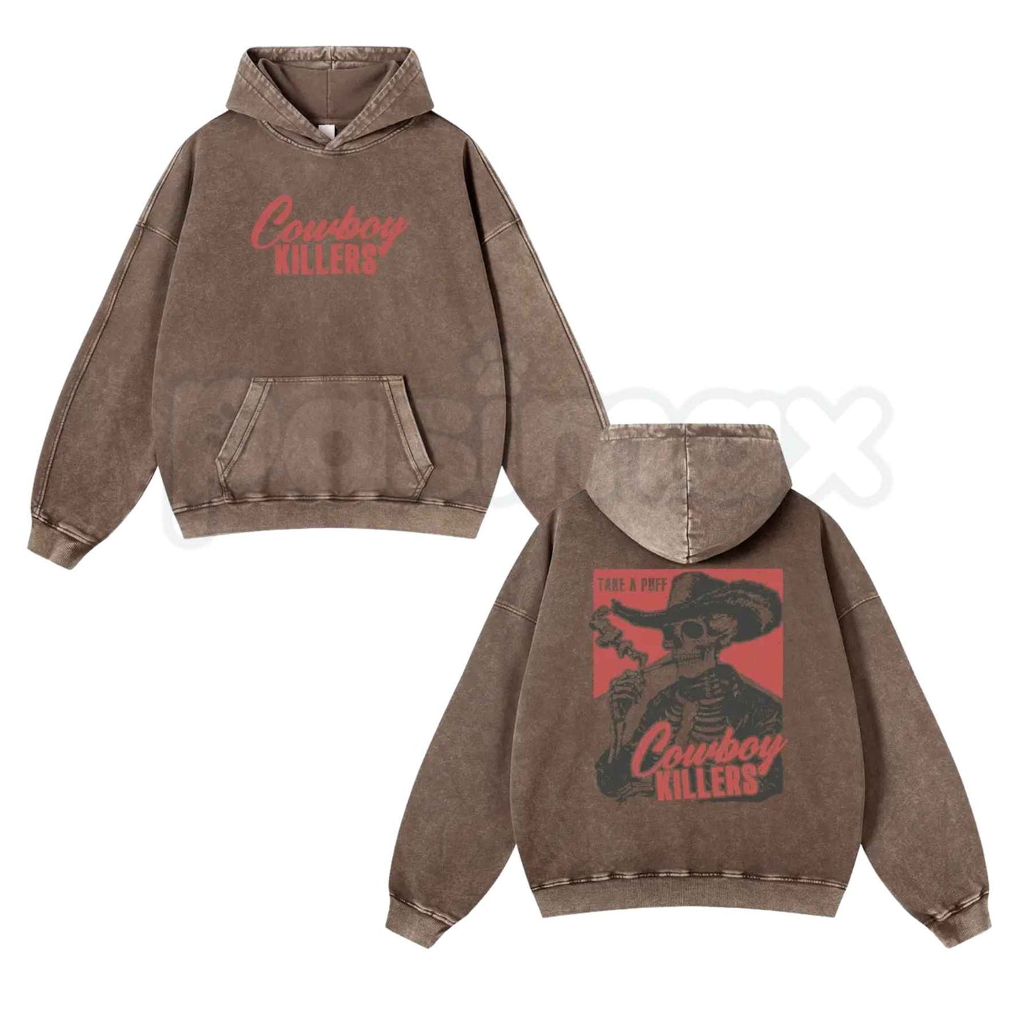 Retro Cowboy Killers Washed Hoodie – Vintage Aesthetic Graphic Pullover, Western Streetwear Style-Pasimax