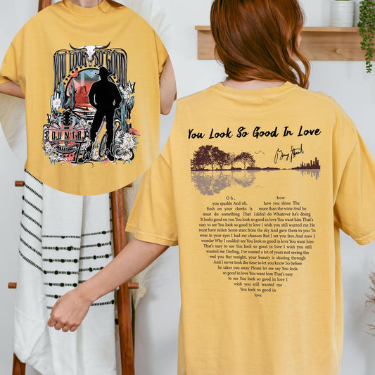 Retro Cowgirl "You Look So Good In Love" Shirt - George Strait Country Music Tee, Vintage Western Fan Apparel-Pasimax