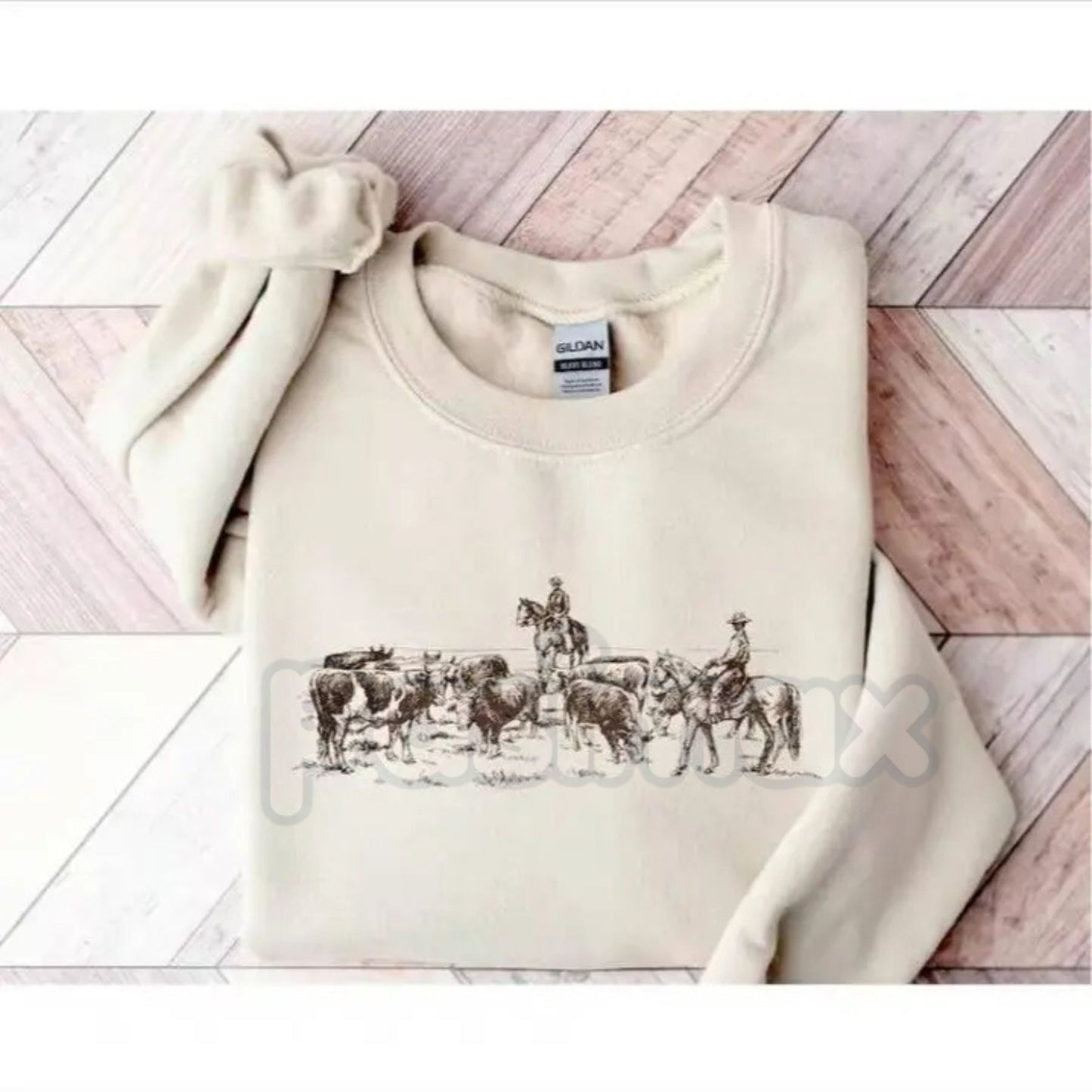 Retro Desert Cowboy Sweatshirt | Western Ranch Heritage Crewneck | Vintage Southwest Landscape Jumper | Unisex Country Sunset Pullover | Aesthetic Cowboy Boots & Cacti Graphic-Pasimax
