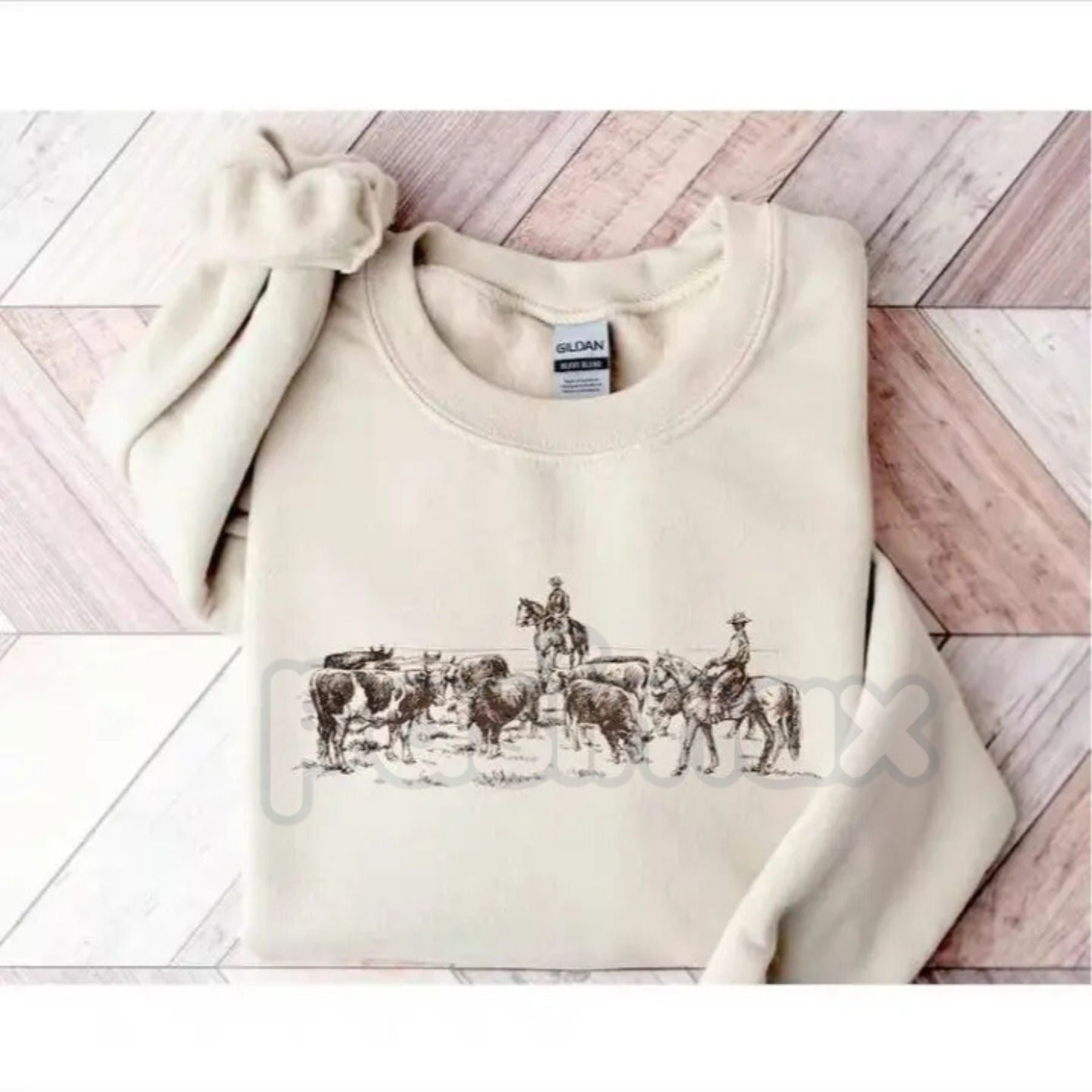 Retro Desert Cowboy Sweatshirt | Western Ranch Heritage Crewneck | Vintage Southwest Landscape Jumper | Unisex Country Sunset Pullover | Aesthetic Cowboy Boots & Cacti Graphic-Pasimax