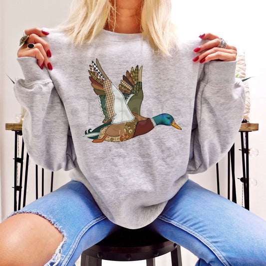 Retro Duck Pattern Sweatshirt | Patchwork Mallard Vintage Graphic Crewneck-Pasimax