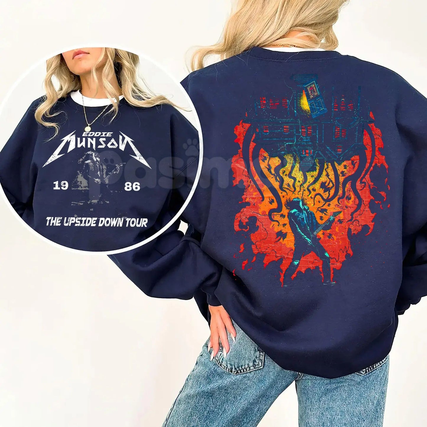 Retro Eddie Munson 2-Sided Sweatshirt | Hellfire Club Fan Crewneck | Eddie Munson Tribute Jumper | 80s Rock Aesthetic Sweatshirt | Hawkins 1986 Shirt-Pasimax