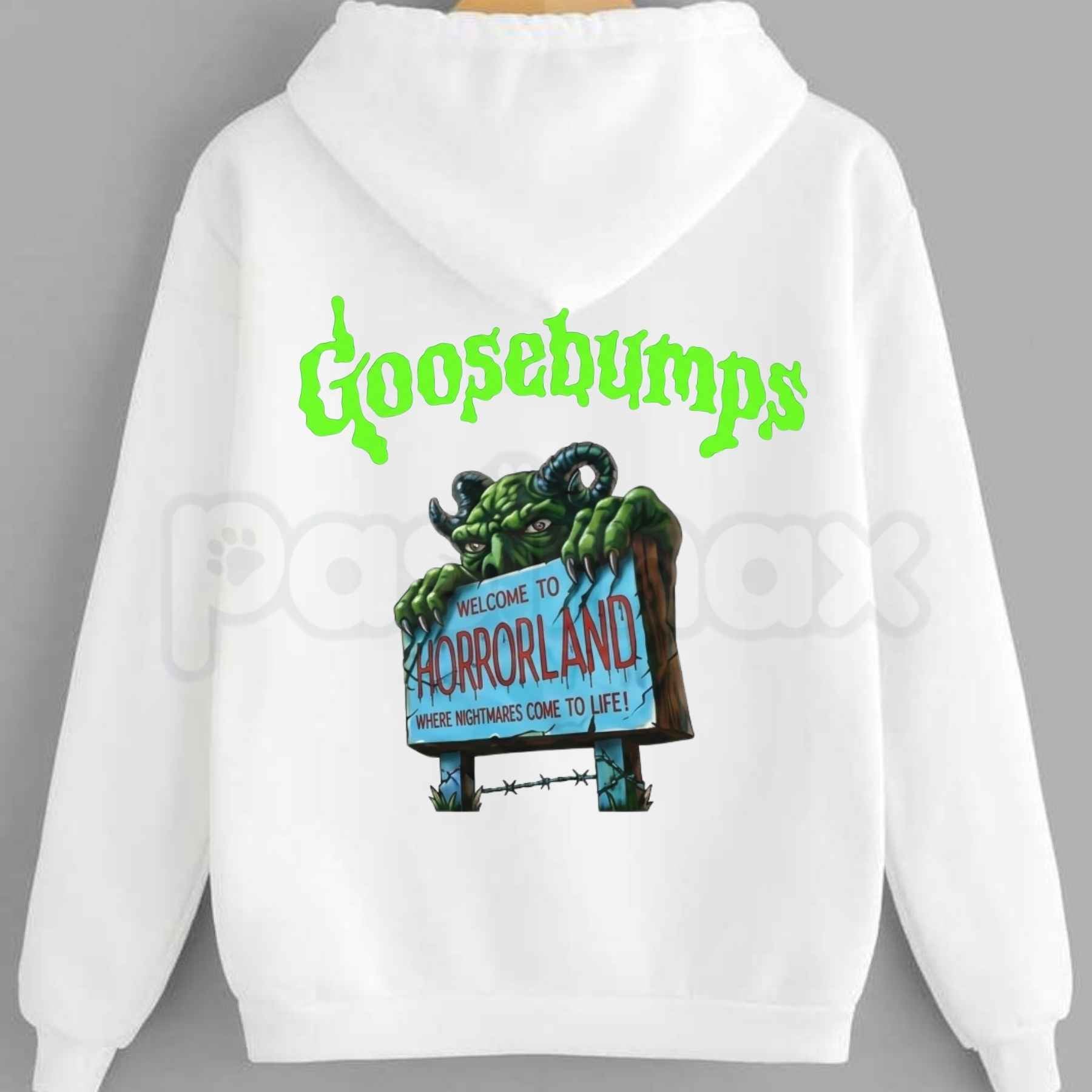 Retro Goosebumps Horrorland Hoodie – Vintage 90s Nostalgia Graphic Pullover, Spooky Book Cover Sweatshirt, Unisex Horror Gift-Pasimax