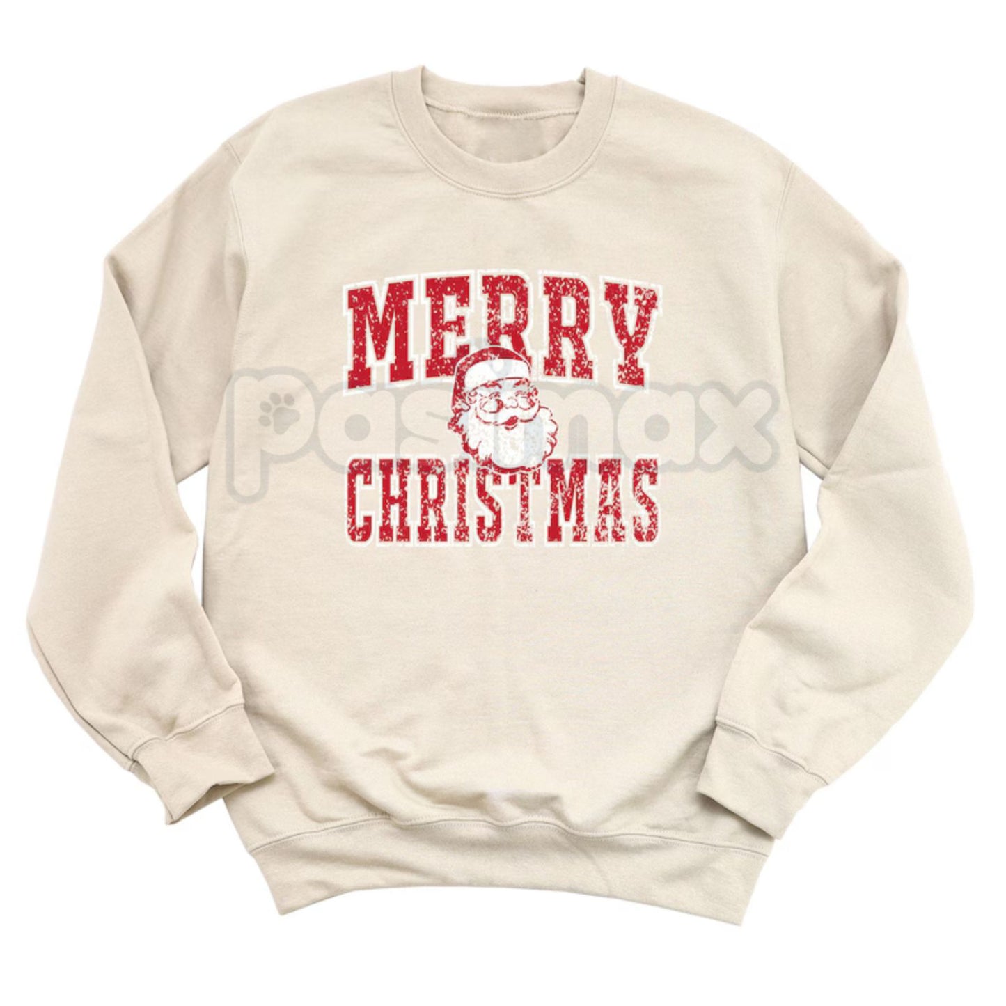 Retro Merry Christmas Santa Sweatshirt | Vintage Holiday Crewneck Jumper | Nostalgic Graphic Top-Pasimax
