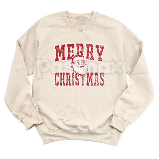 Retro Merry Christmas Santa Sweatshirt | Vintage Holiday Crewneck Jumper | Nostalgic Graphic Top-Pasimax