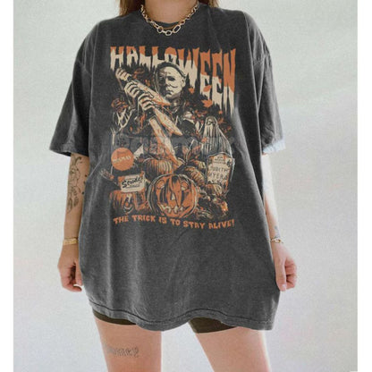 Retro Michael Myers T-shirt – Distressed Horror Movie Shirt, Vintage Halloween Grunge Tee, Spooky Aesthetic Fall Apparel-Pasimax