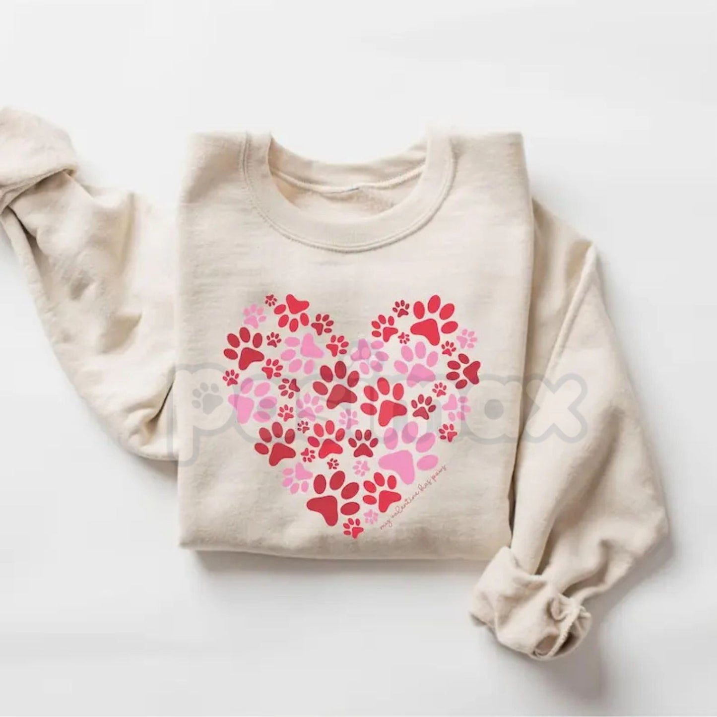 Retro Paw Heart Valentines Sweatshirt | Colorful Pet Lover Heart Shirt | Hand Drawn Dog Mom V-Day Crewneck | Y2K Aesthetic Pet Mama Jumper | Funky Paw Print Valentine Pullover-Pasimax