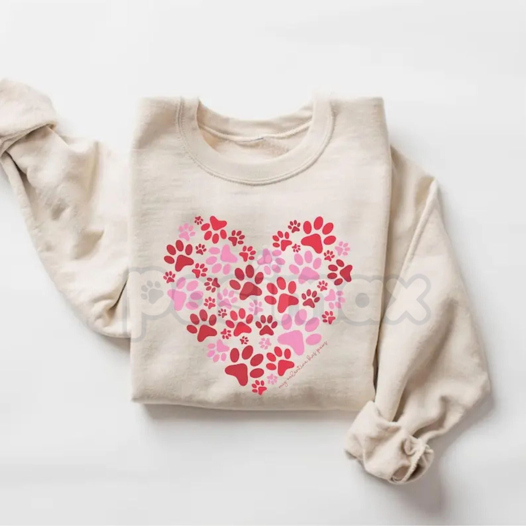 Retro Paw Heart Valentines Sweatshirt | Colorful Pet Lover Heart Shirt | Hand Drawn Dog Mom V-Day Crewneck | Y2K Aesthetic Pet Mama Jumper | Funky Paw Print Valentine Pullover-Pasimax