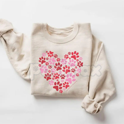 Retro Paw Heart Valentines Sweatshirt | Colorful Pet Lover Heart Shirt | Hand Drawn Dog Mom V-Day Crewneck | Y2K Aesthetic Pet Mama Jumper | Funky Paw Print Valentine Pullover-Pasimax