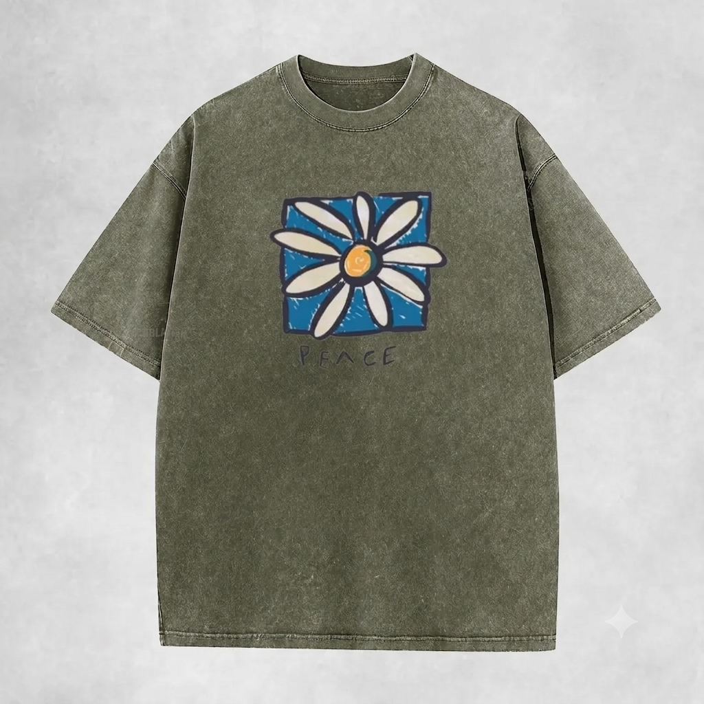Retro Peace Sign T-Shirt – Vintage Washed Inspirational Graphic Tee, Classic 70s Lightweight Cotton Unisex Positive Vibe Top-Pasimax