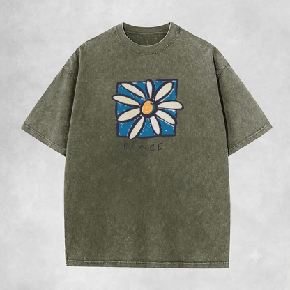 Retro Peace Sign T-Shirt – Vintage Washed Inspirational Graphic Tee, Classic 70s Lightweight Cotton Unisex Positive Vibe Top-Pasimax