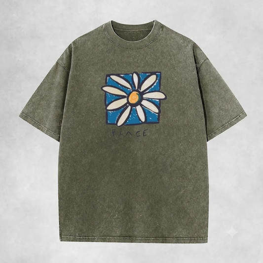 Retro Peace Sign T-Shirt – Vintage Washed Inspirational Graphic Tee, Classic 70s Lightweight Cotton Unisex Positive Vibe Top-Pasimax