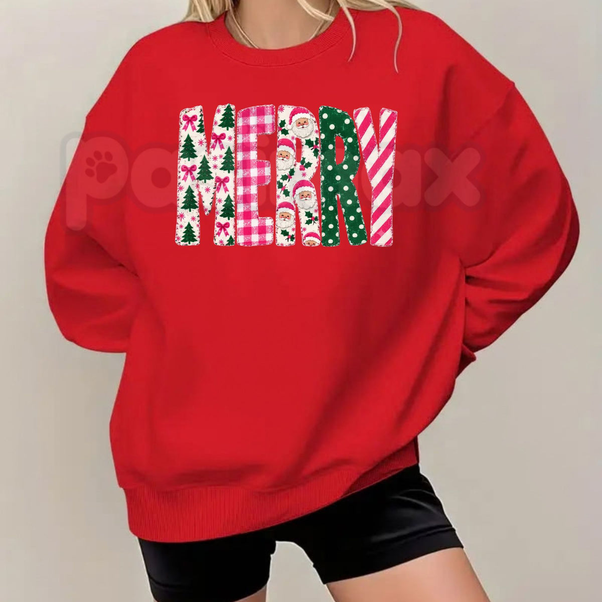 Retro Pink Merry Christmas Sweatshirt | Coquette Holiday Graphic Crewneck-Pasimax