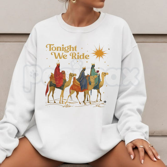 Retro Tonight We Ride Wise Men Sweatshirt | Christian Faith Holiday Crewneck-Pasimax