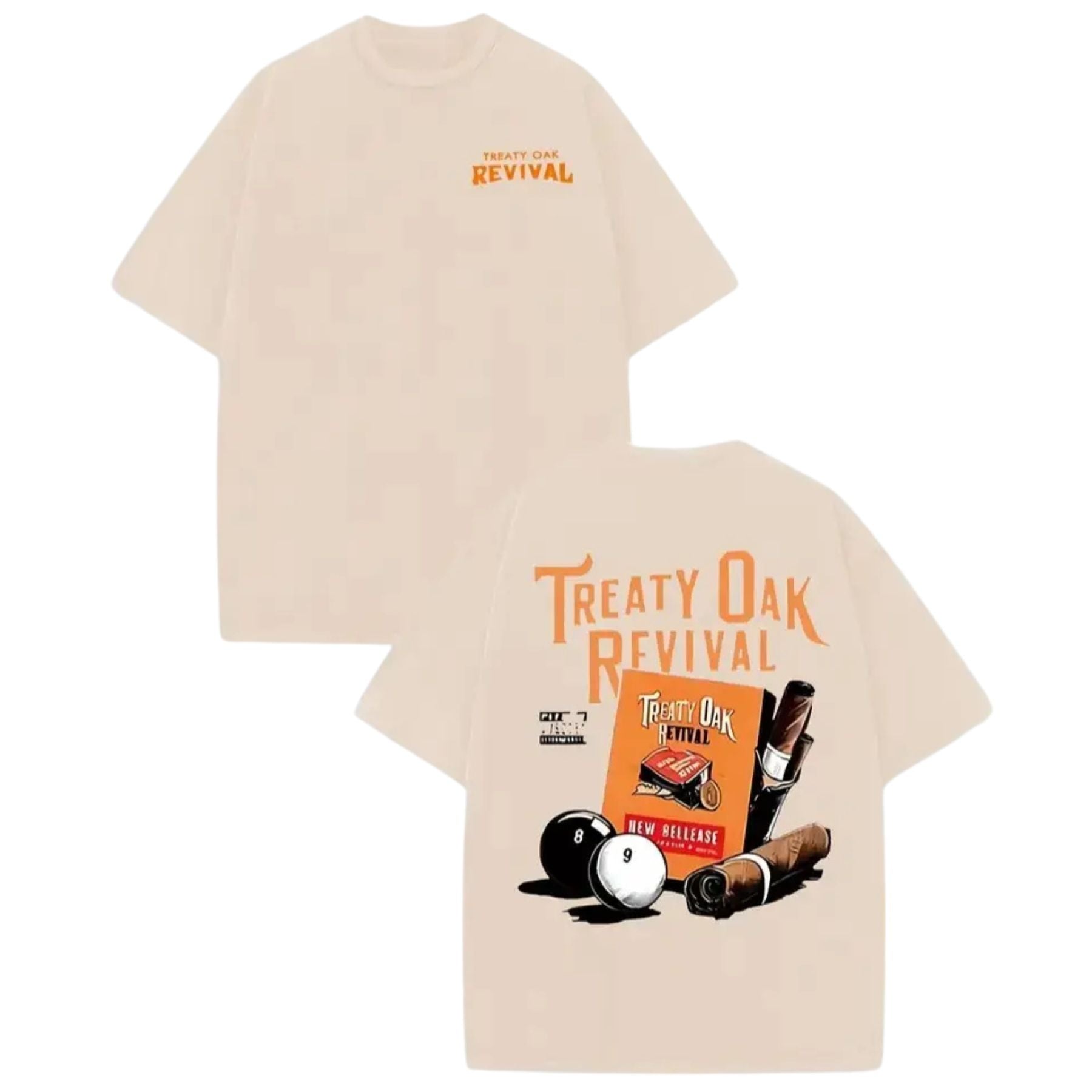 Retro Treaty Oak Revival Graphic T-Shirt – Black & Orange Print, Washed Cotton Band Tee-Pasimax