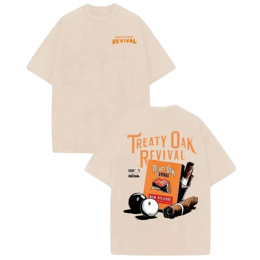 Retro Treaty Oak Revival Graphic T-Shirt – Black & Orange Print, Washed Cotton Band Tee-Pasimax