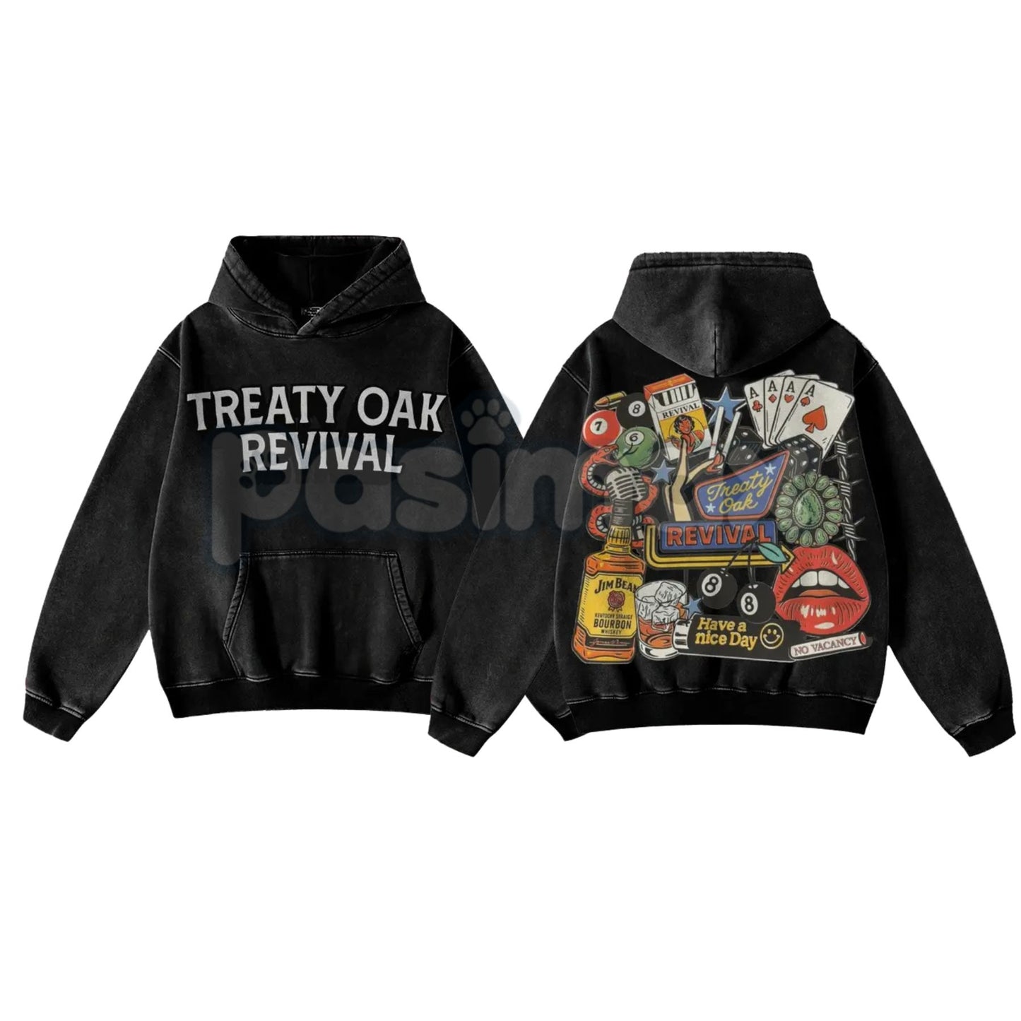 Retro Treaty Oak Revival Western Hoodie – Vintage Washed Pullover, Classic Americana Streetwear-Pasimax