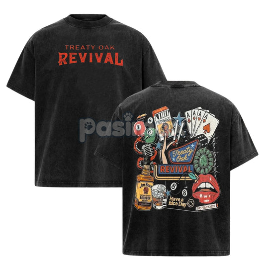 Retro Treaty Oak Revival Western T-Shirt – Cowboy Graphic Tee, Casual Comfort Cotton-Pasimax