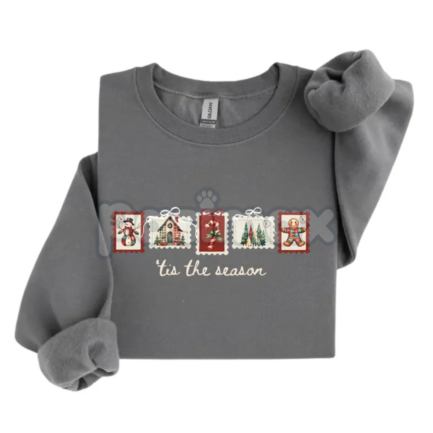 Retro Winter Stamp Sweatshirt | Vintage Holiday Postal Jumper | Nostalgic Christmas Mail Crewneck | Philately Gift-Pasimax