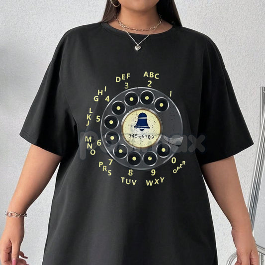 Rotary Dial Nostalgia T-Shirt - Vintage Phone Graphic Tee, Retro Unplugged Style, Minimalist Short Sleeve Top-Pasimax