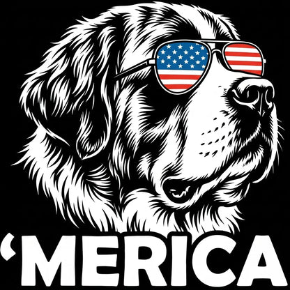 Comfort Colors® Patriotic Dog 4th of July T-Shirt – Funny "Merica" Golden Retriever & Australian Shepherd Shirt, Retro Independence Day Dog Lover Tee