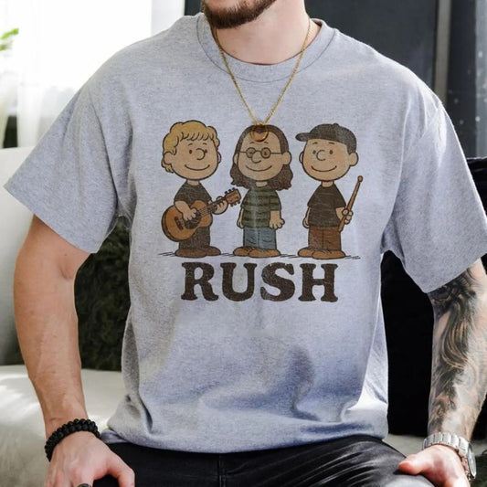 Rush Band Cartoon T-Shirt - Retro Rock Music Fan Tee, Cute Vintage Graphic Shirt-Pasimax