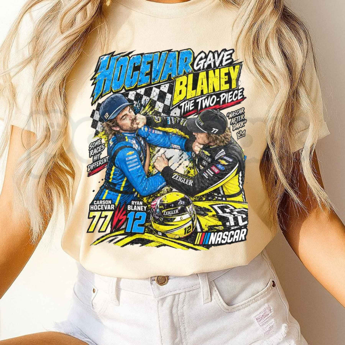 Ryan Blaney vs Carson Hocevar T-Shirt – NASCAR Racing Rivalry Graphic Unisex Tee-Pasimax