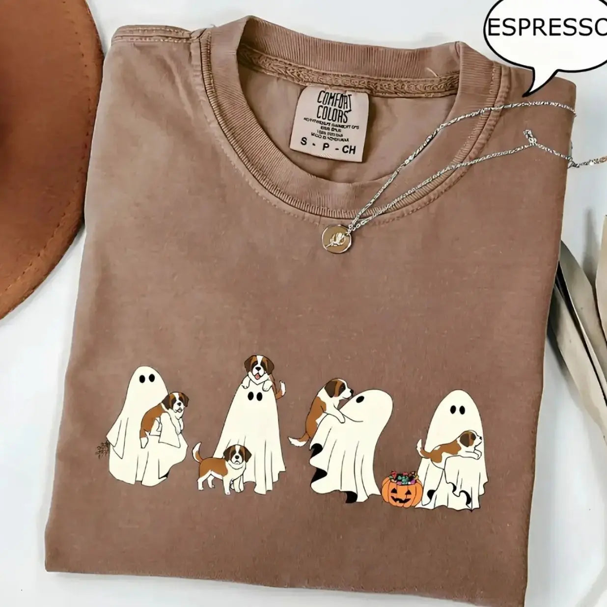 Comfort Colors® Custom Dog Halloween T-Shirt – Breeds Available Ghost Boba Tea Funny Pet Graphic Tee, Spooky Dog Lover Unisex Top