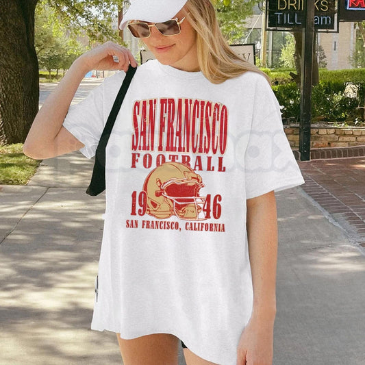 San Francisco Football 1946 Helmet Vintage Print T-Shirt – Retro Gridiron Heritage Tee-Pasimax
