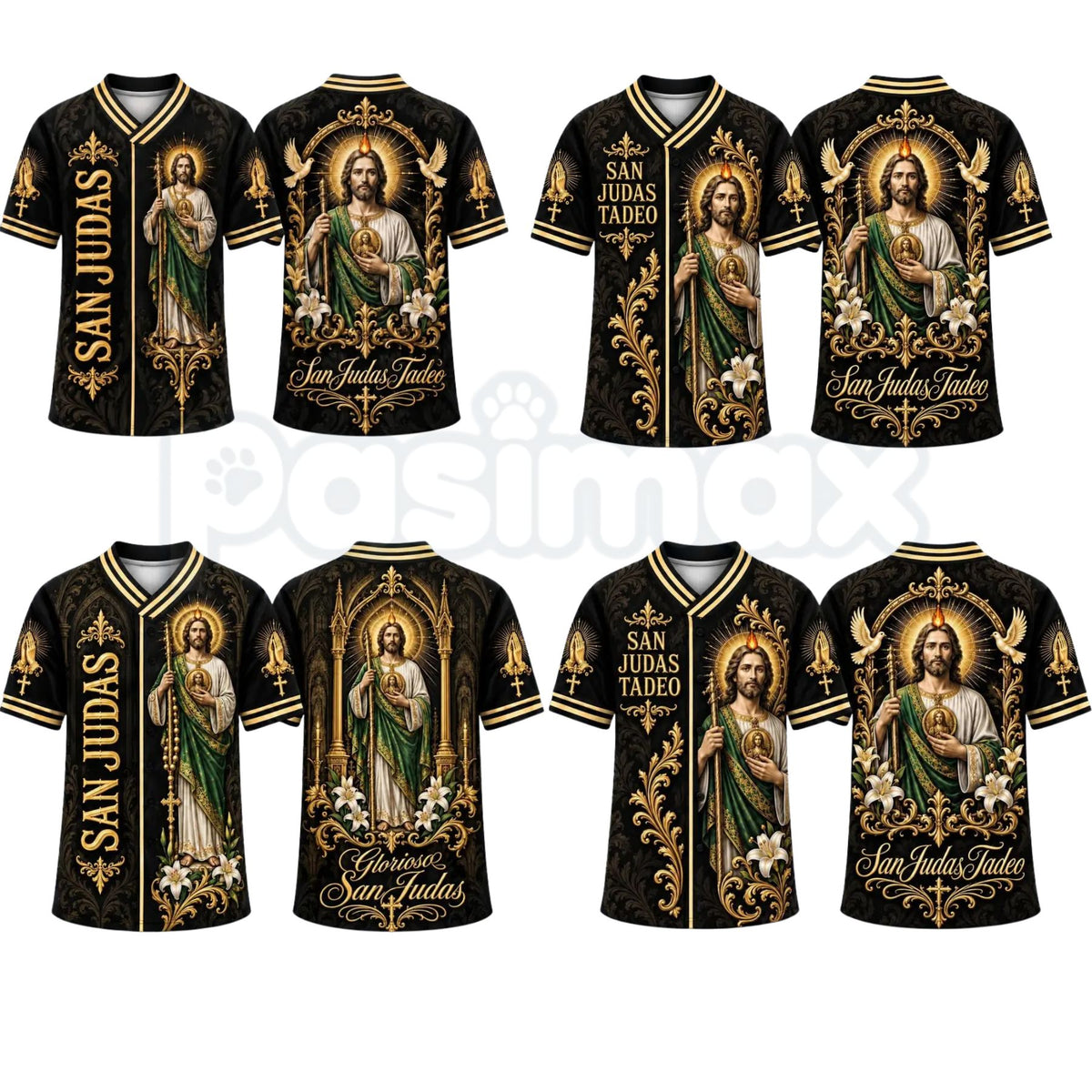 San Judas Tadeo V-Neck T-Shirt & Baseball Jersey – Religious St. Jude Thaddeus Faith Shirt-Pasimax
