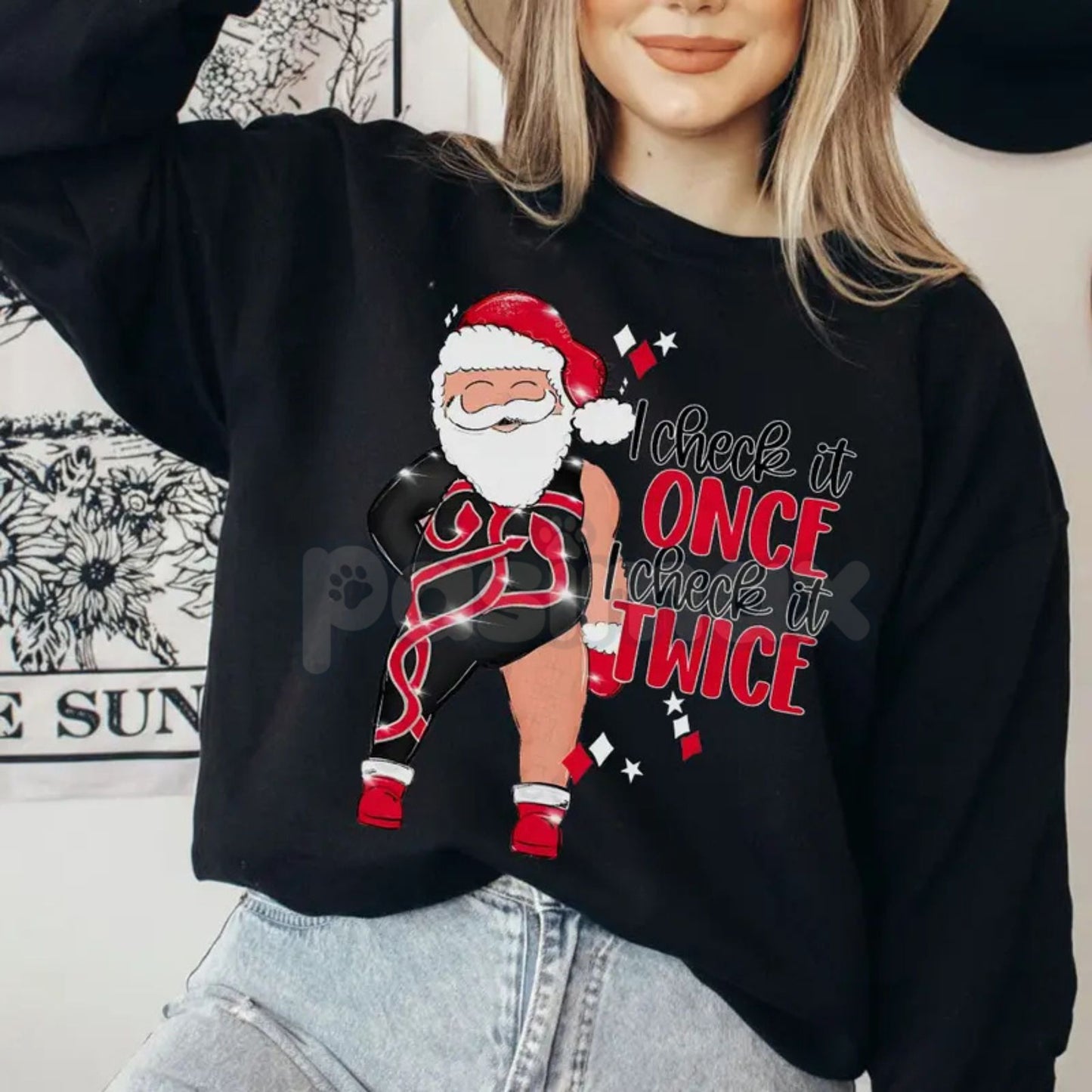 Santa I Check It Twice Era Inspired Unisex Sweatshirt | Funny Christmas Anxiety Jumper | Cozy Holiday Meme Crewneck Gift-Pasimax