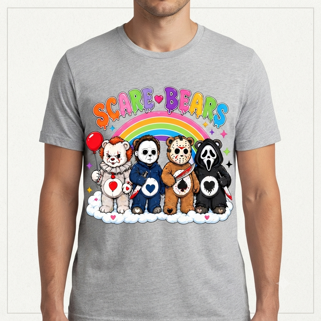 Scare Bears Cute Halloween T-Shirt – Spooky Creepy Care Bear Unisex Graphic Tee-Pasimax