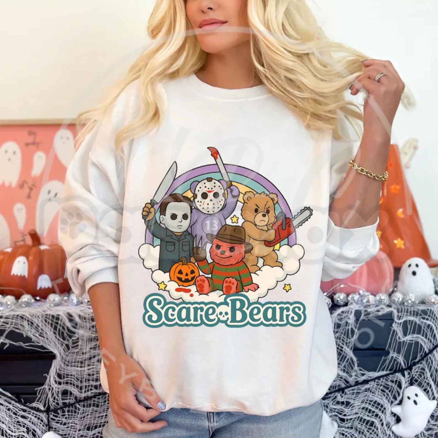 Scare Bears Graphic Sweatshirt | Retro Spooky Nostalgia Top-Pasimax