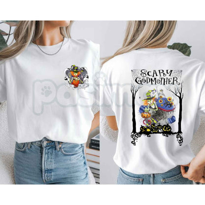 Scary Godmother Halloween Graphic T-Shirt – Retro Nostalgic Spooky Season Unisex Cotton Shirt-Pasimax