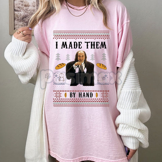 Scary Movie "I Made Them By Hand" Ugly Christmas T-Shirt - Funny Hanson Quote Tee, Cult Comedy Holiday Gift, Parody Xmas Sweater Apparel-Pasimax
