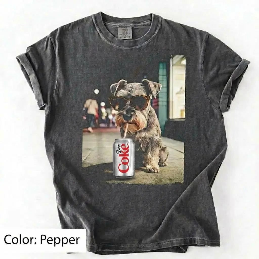 Comfort Colors® Dog Breeds Drinking Diet Coke T-Shirt – Funny Dog Dad Soda Lover Graphic Tee, Aesthetic Retro Puppy Animal Meme Shirt, Cute Pet Gift