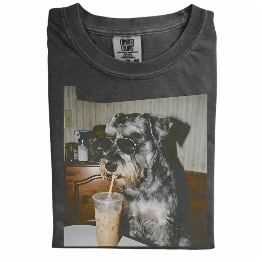 Comfort Colors® Custom Dog Breeds Drinking Iced Coffee T-Shirt – Vintage 90s Funny Edgy Dog Meme Tee, Aesthetic Coffee Lover Dog Mom Gift Shirt